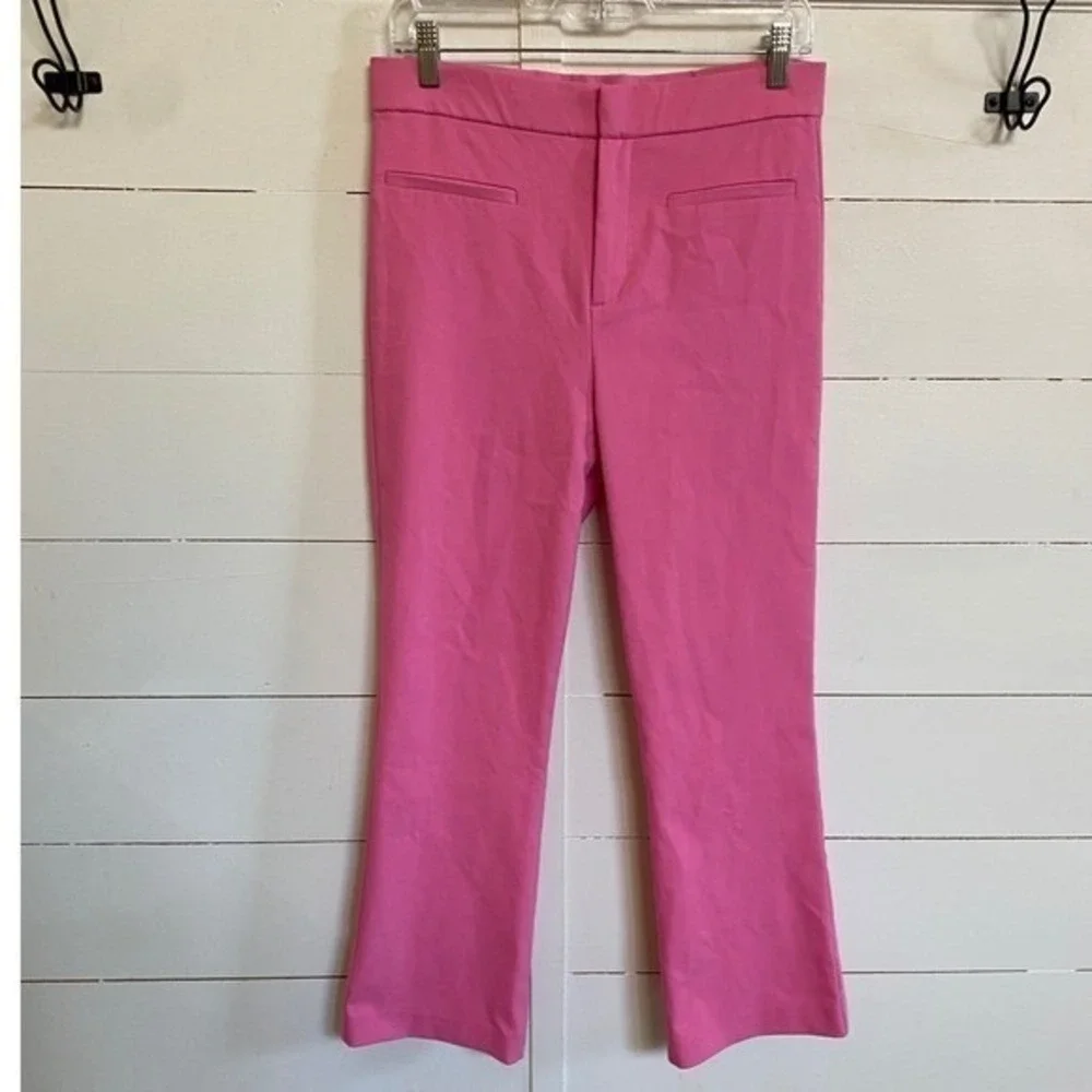 Zara Bootcut Pink Pants Mid-rise Stretch Chinos Mini Flare Pink - Large